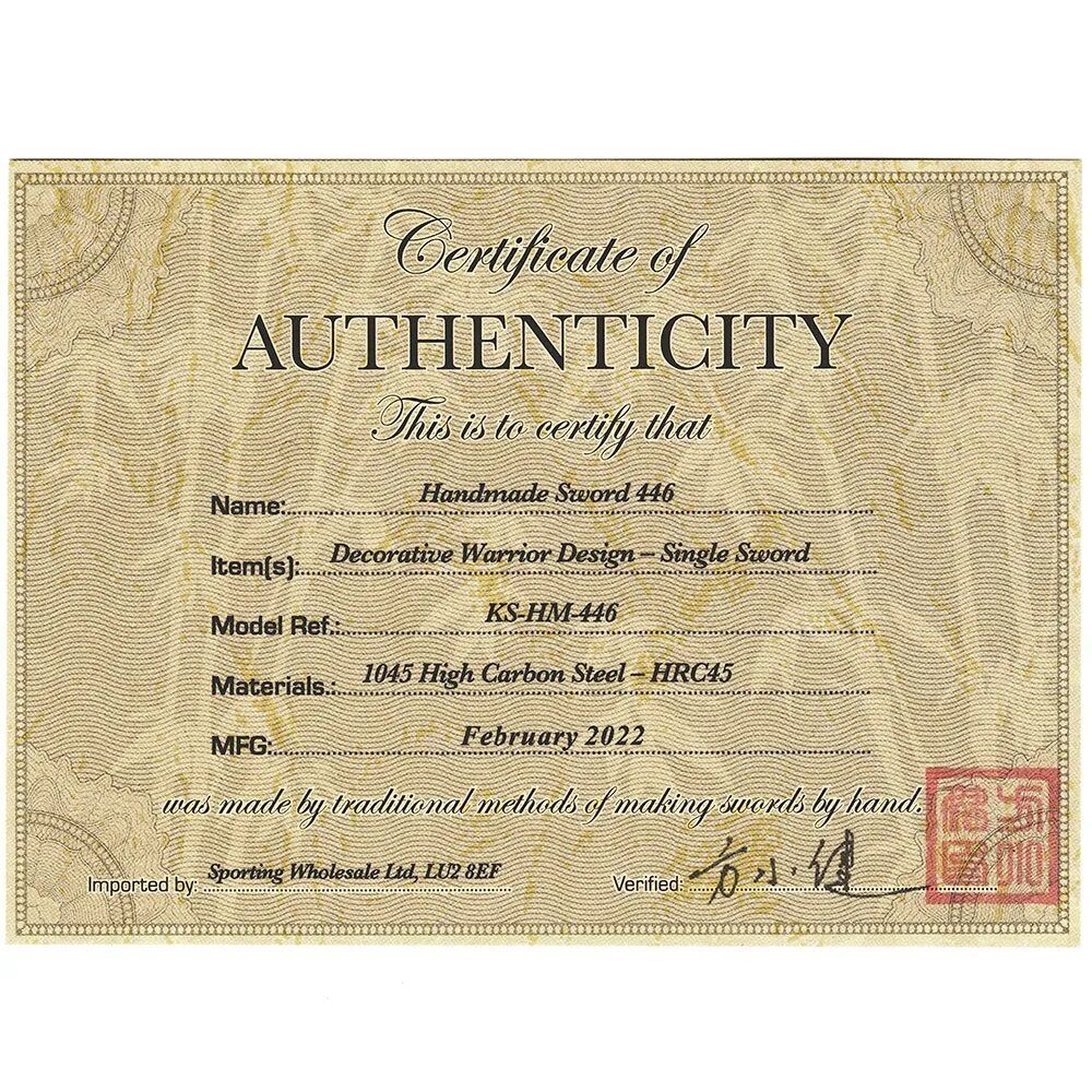 Karotāja dizaina zobens - Roku darinājums + statīvs, Hand Made Sword Set 446 Warrior design