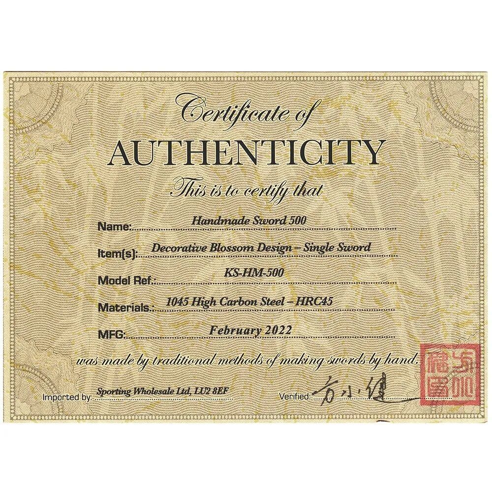 Ziedu dizaina zobens - Roku darinājums + statīvs, Hand Made Sword Set 500 Blossom design