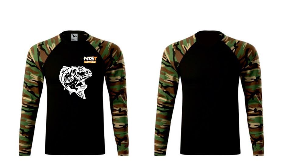 NGT LOGO Krekls ar garām kamuflāžas rokām, Melns , M, L, XL, XXL