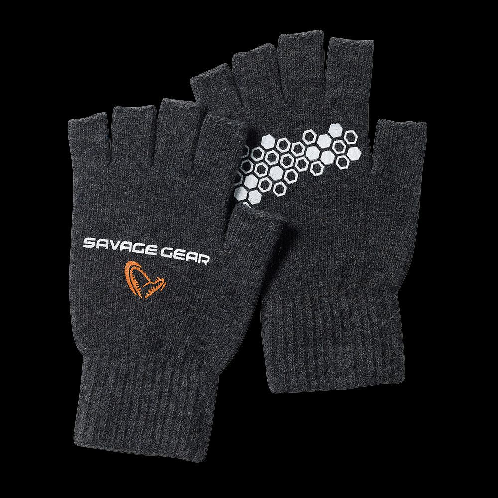 SAVAGE GEAR KNITTED HALF FINGER GLOVE WINTER WOOL , Makšķerēšanas cimdi