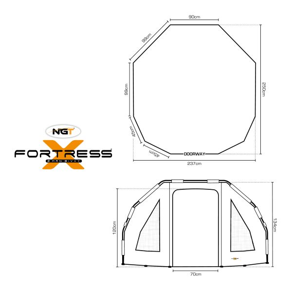 NGT 2-vietīgā telts Fortress ar papildus jumtiņu, 230 x 260 x 140cm