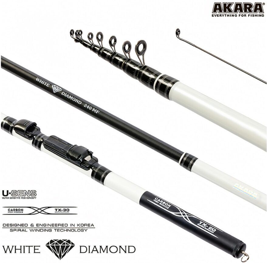 Makšķere SB AKARA «WHITE DIAMOND MF TX-20» (telesk., 1,80 m, 90 g, tests: 5-25 g) 6 sekcijas