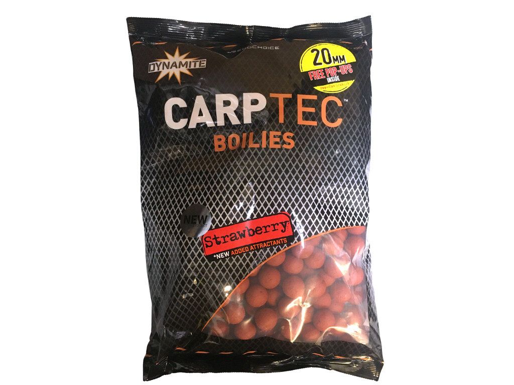 DYNAMITE CarpTec STRAWBERRY Boilies, zemeņu garšas boilas 1.8kg DĀVANĀ POP UPS