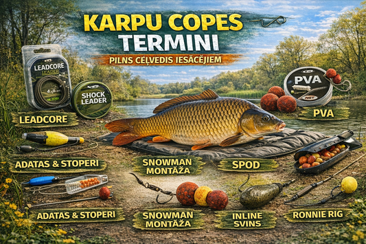 Karpu copes termini iesācējiem – Leadcore, PVA, Pop-Up, Marker un citas montāžas