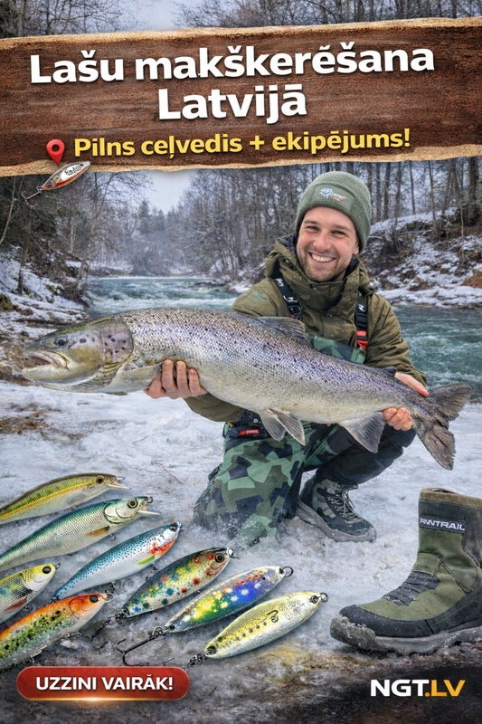 Lašu makšķerēšana Latvijā – kur ķert, kādus mānekļus izvēlēties un kā sagatavoties. TOP ekipējums un mānekļi no NGT.LV.