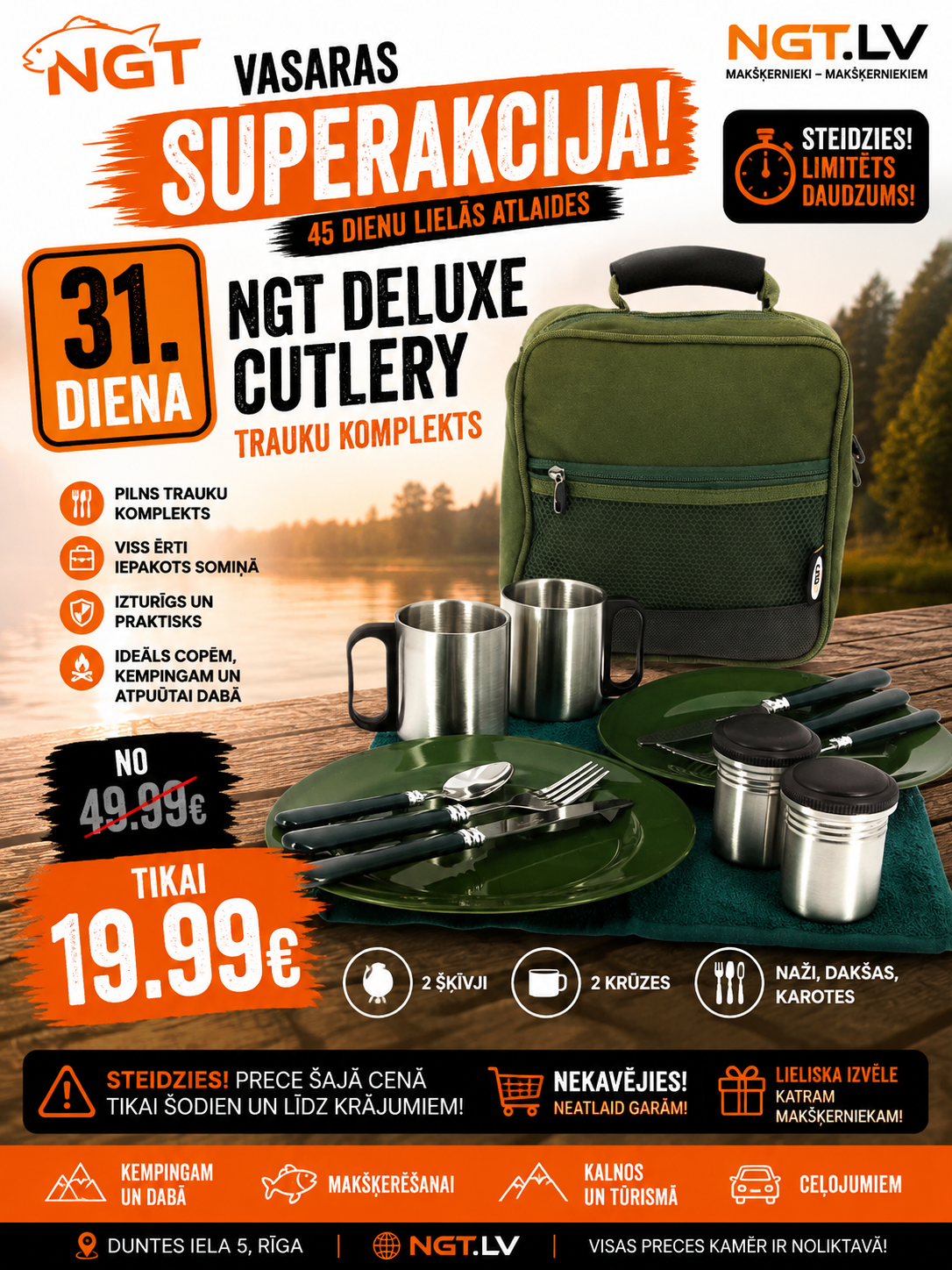 Trauku Komplekts NGT Deluxe Cutlery Set ar krūzēm, šķīvjiem