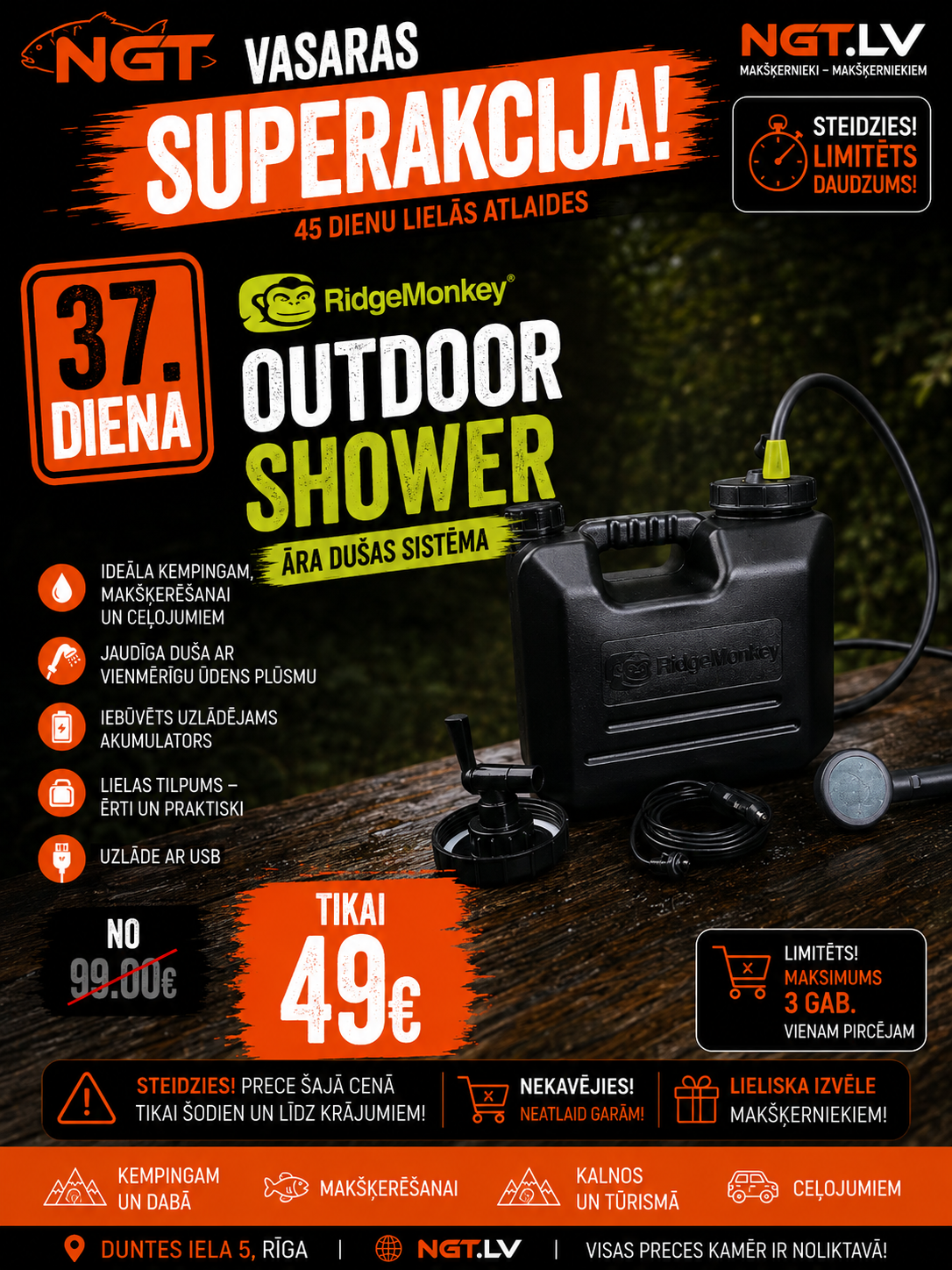 Duša Ridge Monkey Outdoor Power Shower (Full Kit)