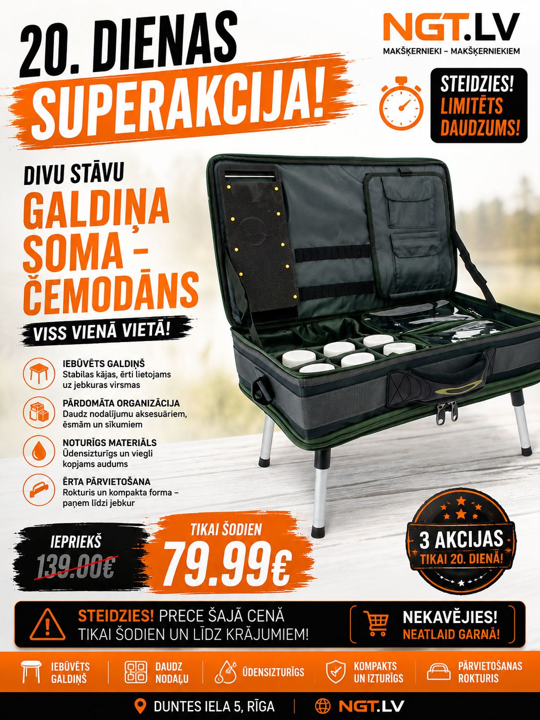 Galds NGT Carp Bivvy Table system Galdiņa Premium čemodāns