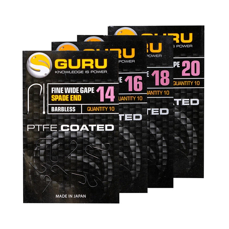 Āķi Guru Fine Wide Gape Spade End Barbless Hooks