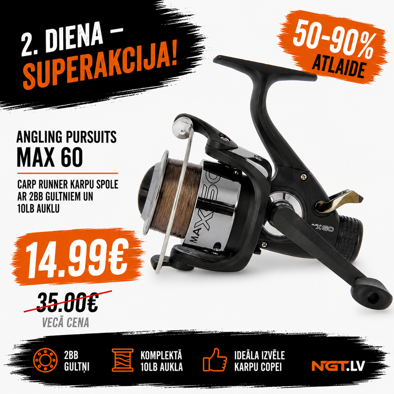 Karpu spole Angling Pursuits Max 60 carp runner ar auklu
