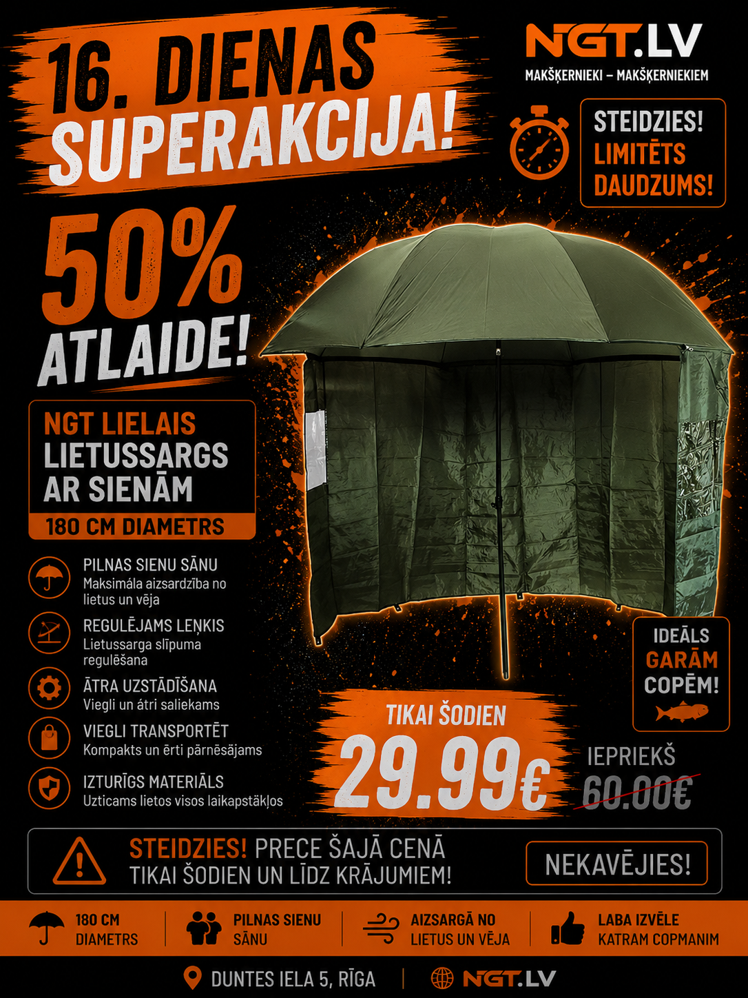 Lietussargs NGT Umbrella - 45" with Sides zaļš vai camo