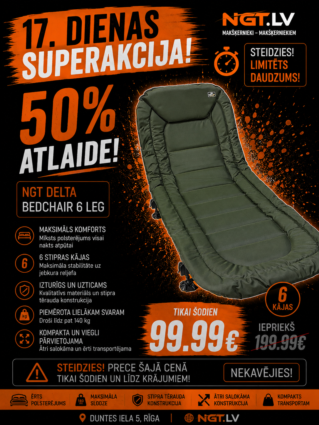 Gulta NGT Delta Bedchair - 6 leg