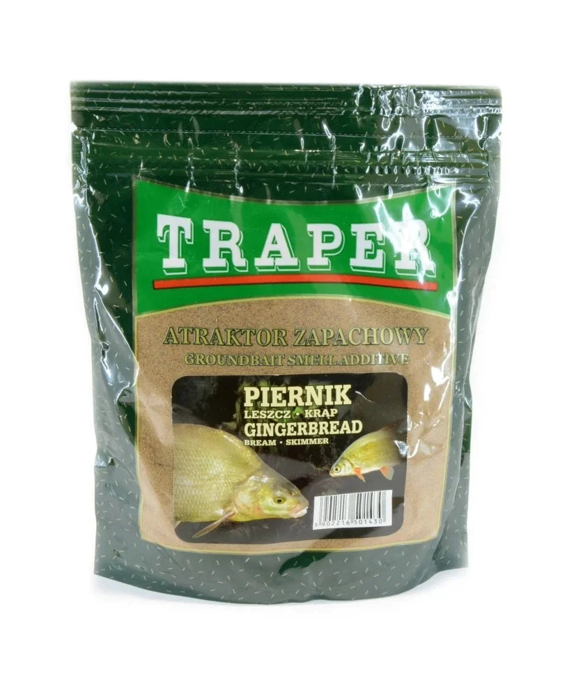 TRAPER Atraktor Gingerbread 250g ir intensīvs piparkūku aromāta un garšas atraktors, kas paredzēts karpu dzimtas un citu miermīlīgo zivju pievilināšanai. Izteiktais saldeni pikantais aromāts pastiprina iebarojamā maisījuma pievilcību un palīdz tam izcelties uz dabiskās barības fona.

Īpaši piemērots copei ūdenstilpēs ar augstu makšķerēšanas presingu, kur zivis ir piesardzīgas un pieradušas pie tradicionāliem aromātiem. Lieliska piedeva karpu copei un fīdermakšķerēšanai.