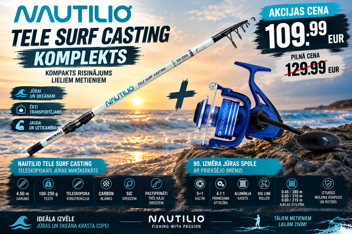 Tālmešanas komplekts butēm Mistrall Nautilio Tele Surf Casting 4.50m 100-250g + NGT Oceancast 90