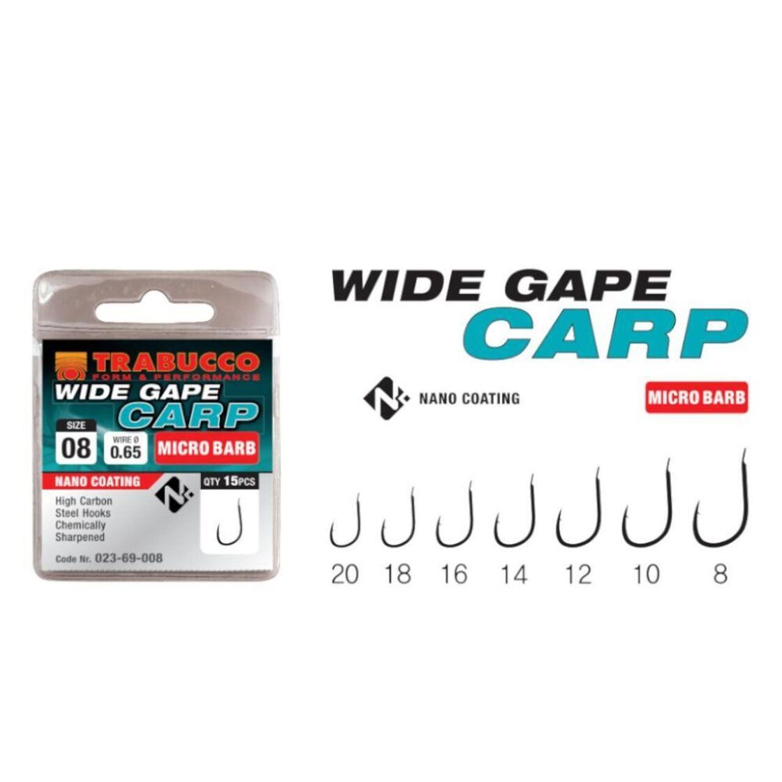 Kabliukai Trabucco WIDE GAPE CARP MICRO BARB Hooks / Mikro kabliukai