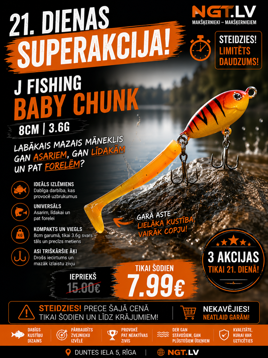 J Fishing Chunk baby Lure 8cm , 3.6g mini chunk