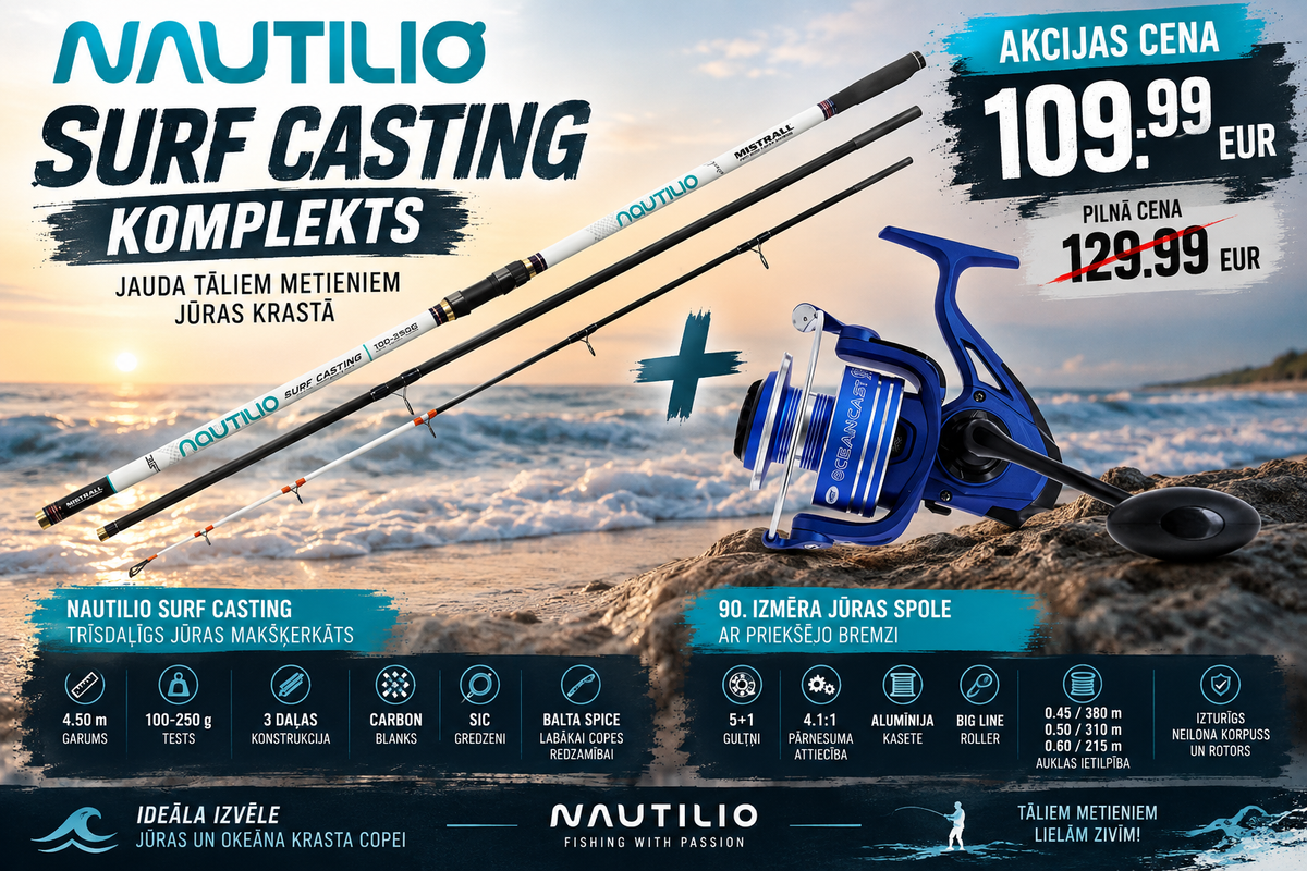 Tālmešanas komplekts butēm Mistrall Nautilio Surf Casting 4.50m 100-250g + NGT Oceancast 90