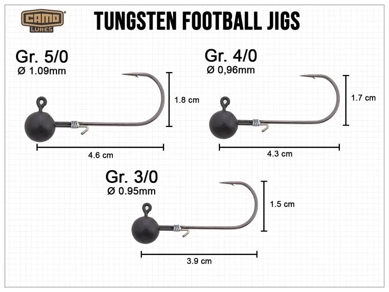 Volframa džiggalva CAMO Tungsten Football Jigs 3/0