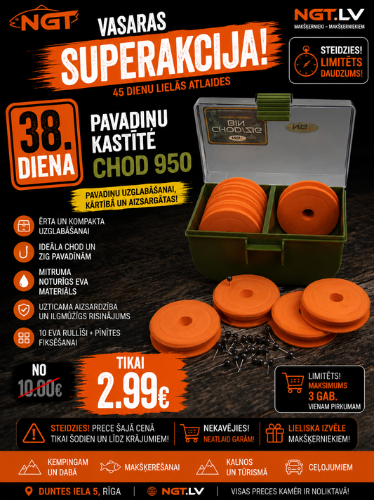Pavadiņu kastīte NGT Rig Box 950 - 10 EVA Large Chod / Zig Rig Bin Winders
