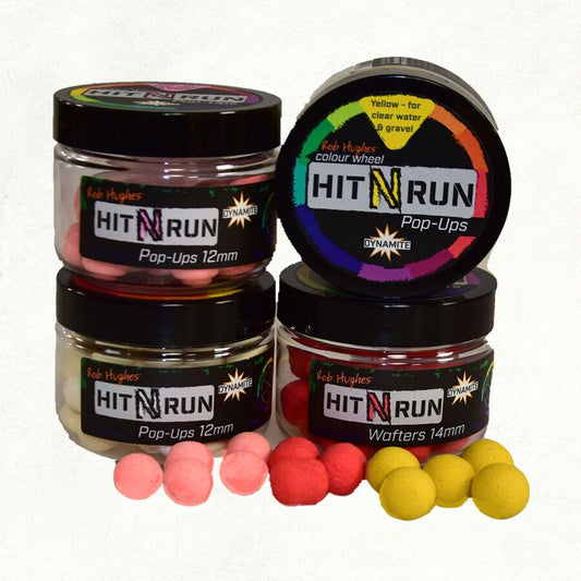 Dynamite Baits Dynamite Hitnrun Pop Up peldošās boilas 12mm un 15mm - Balts/Dzeltens/Rozā/Sarkans Produkts
