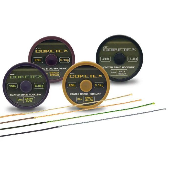 FOX CORETEX Coated Braid Hooklink 20lb, 20m Weedy Olive