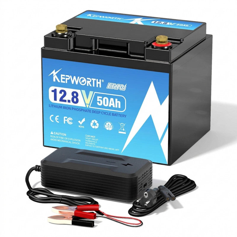 Akumulators KEPWORTH Lithium LifePo4  12V 50Ah (198x166x170mm, 6kg) IP65 Waterproof (ar lādētāju)