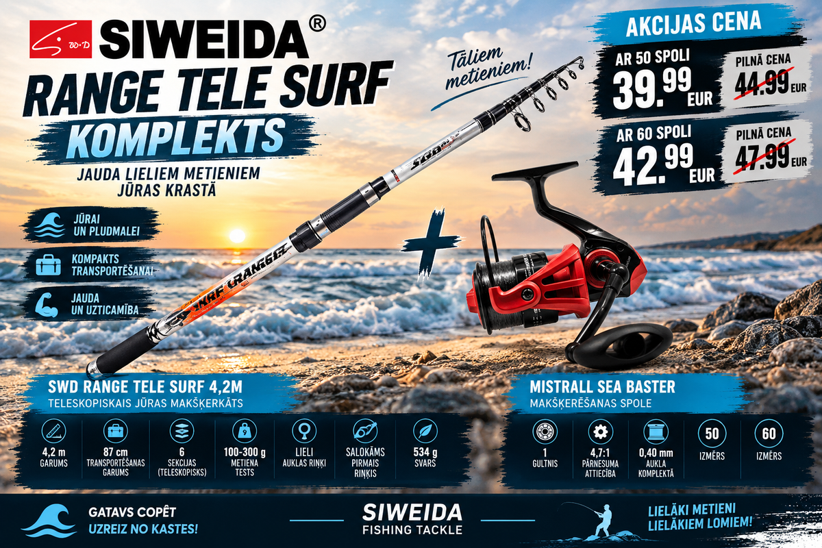 NGTLV Komplekts butēm Siweida Range Tele Surf 4,2m 100-300g + Mistrall Sea Baster Produkts