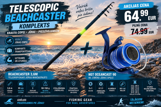 NGTLV Komplekts butēm Telescopic Beachcaster 3,6m 50-150g + NGT Oceancast 90 Produkts
