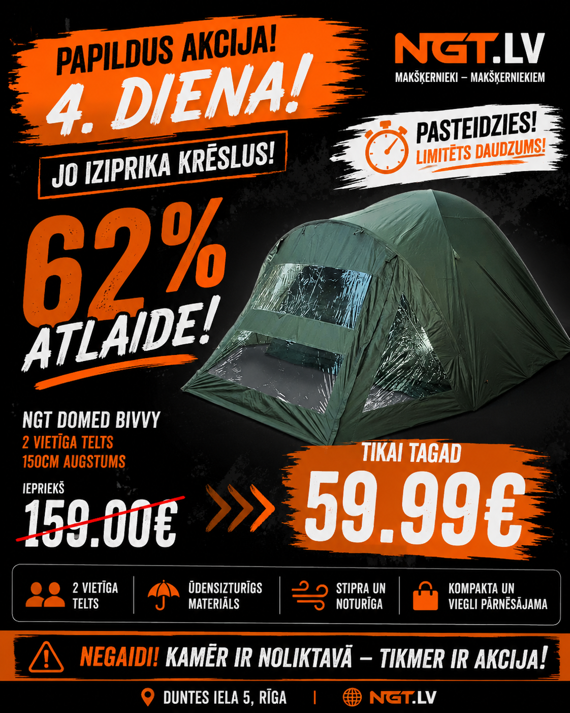 Telts NGT Domed bivvy, 150cm augstums