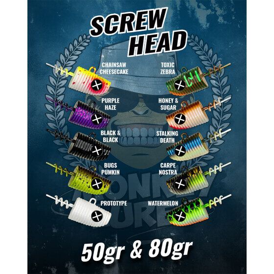 Svins Monkey Lures Screw Head 50gr , Ieskrūvējamais svins gumijas mānekļiem