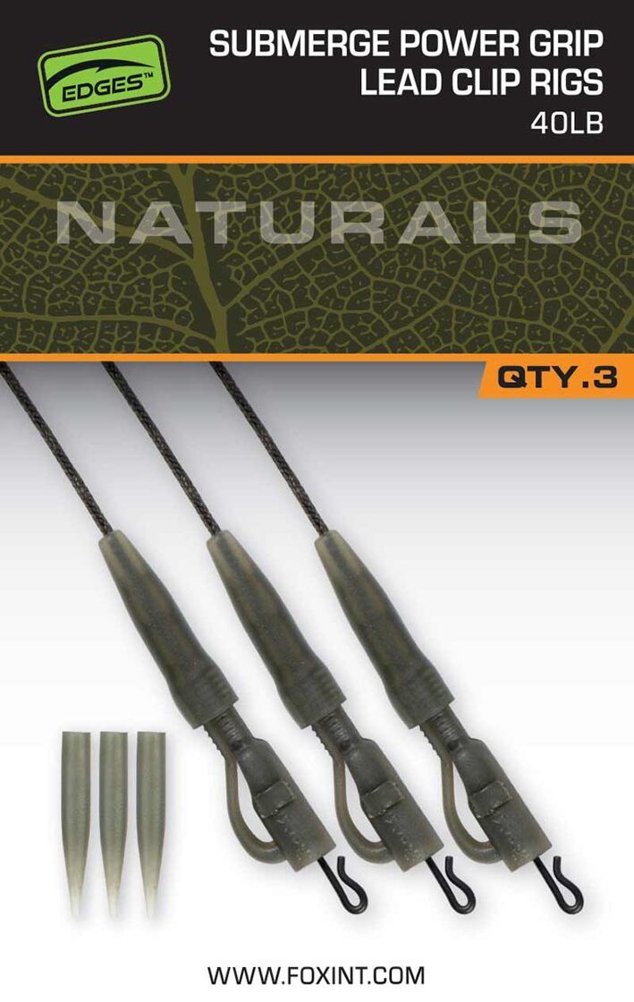 FOX EDGES™ NATURALS SUBMERGE POWER GRIP LEAD CLIP LEADERS / 30lb , 40lb 3gb.