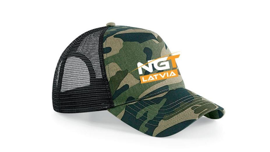 NGT Latvia LOGO kamuflāžas cepure ar sietu, Camo trucker cap