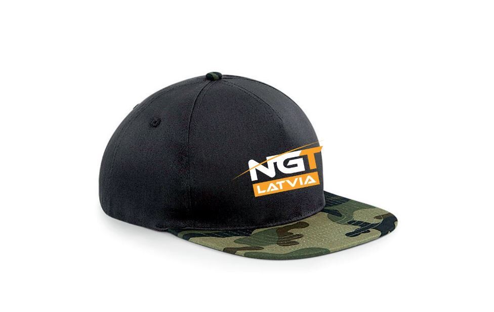 NGT LOGO kamuflāžas cepure ar plakanu nagu, Camo snapback - 2 veidi