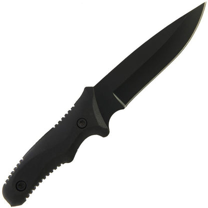 Anglo Arms Fixed Blade Knife 953 Nerūsējoša tērauda melns nazis ar kaķeni, bumbiņām, asināmajiem un uguns starteri