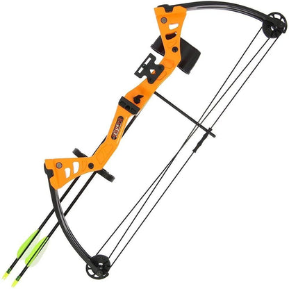 25LB Besra Compound Bow in Orange, Oranžs compound tipa loks ar 12kg atvilkšanas spēku + bultas