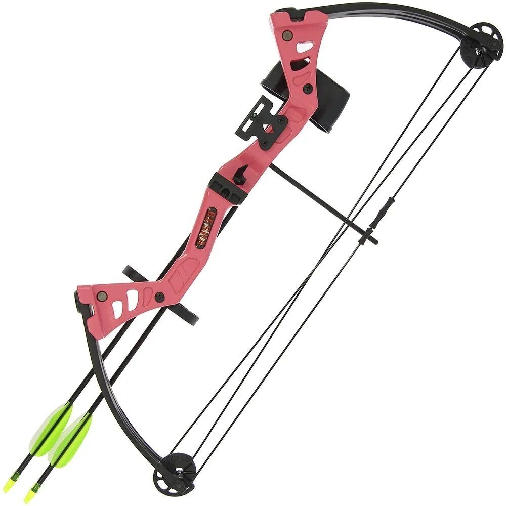 25LB Besra Compound Bow in Pink, Rozā compound tipa loks ar 12kg atvilkšanas spēku + bultas