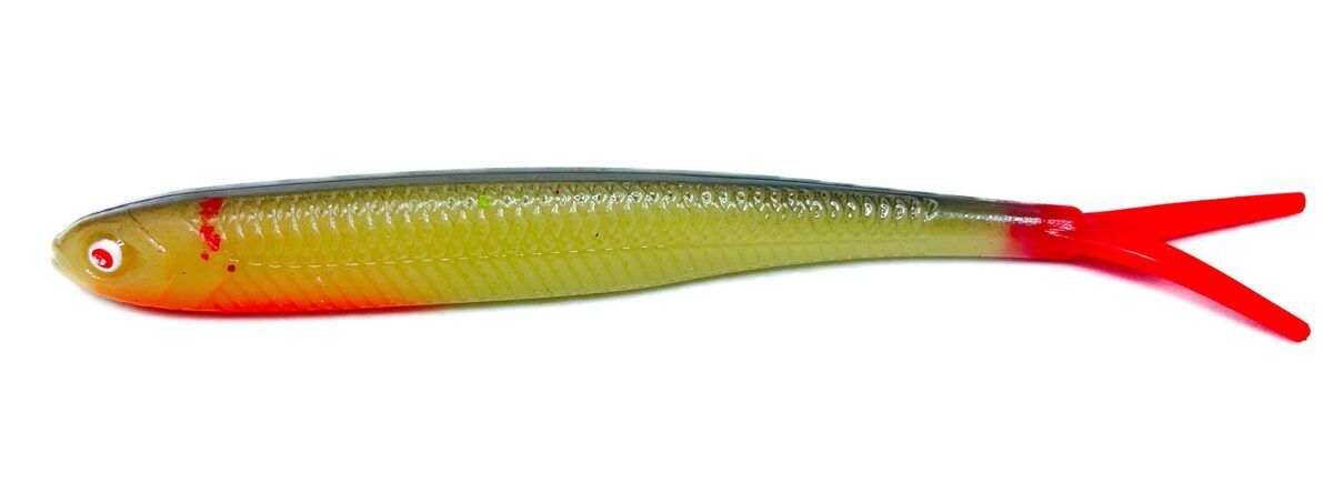 OSHELure Zander Tail Pelagic ar Sarkanu Asti, 7" Silikona mānekļi Zandartiem