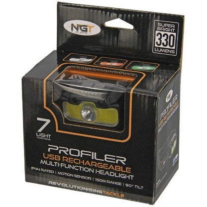 NGT Profiler Headlight - 330 Lumens USB Rechargable Motion Sensor Headlight with Case / Galvas lampa