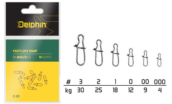 Karabīnes Delphin Fastlock Snap C-01/10pcs C-01