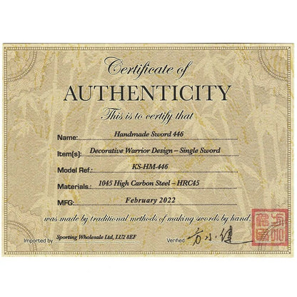 Karotāja dizaina zobens - Roku darinājums + statīvs, Hand Made Sword Set 446 Warrior design