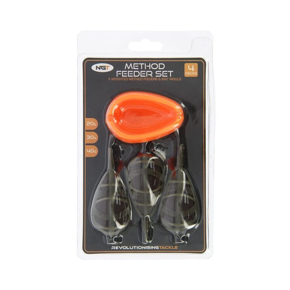 NGT Method Feeder Set 3 weighted Method Feeders & Bait Mould