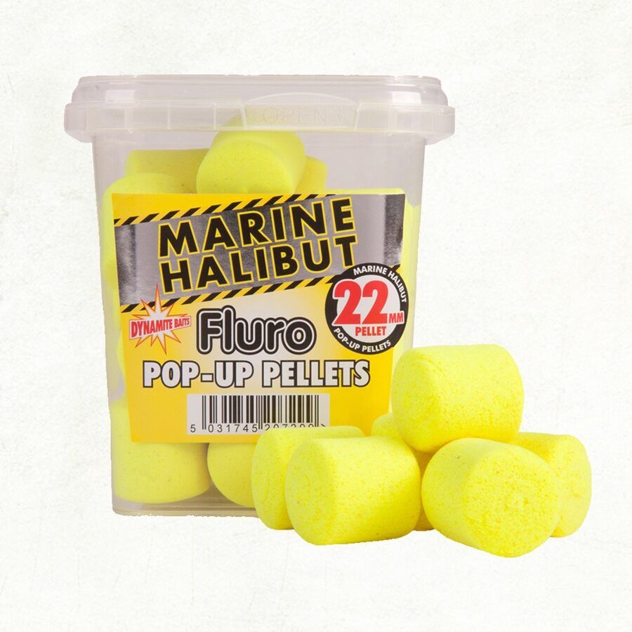 Dynamite Yellow Marine Halibut Pop-Up Fluro Pellets 22mm, Paltusa fluro peletes