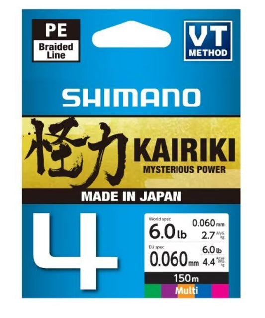 SHIMANO Kairiki 4 - 150m Multi Color, Daudzkrāsaina pītā 4 dzīslu aukla - Dažādi izmēri