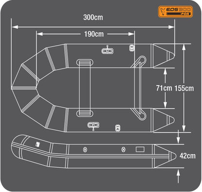 FOX EOS 300 Boat Slat Floor, Viegl, ērta 3m gara piepūšamā laiva