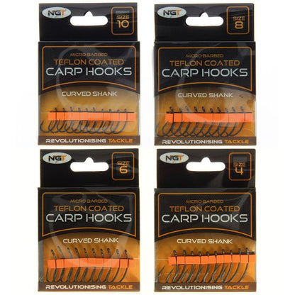 10 teflona karpu āķi - micro barbed, Curved shank / Long shank / Wide gape (Japāna)