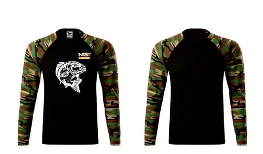 NGT LOGO Krekls ar garām kamuflāžas rokām, Melns , M, L, XL, XXL