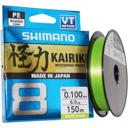 SHIMANO Kairiki 8 - 150m Mantis Green, Zaļa pītā 8 dzīslu aukla - Dažādi izmēri