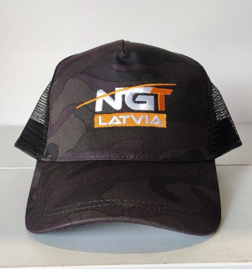 NGT Latvia LOGO kamuflāžas cepure ar sietu, Camo trucker cap