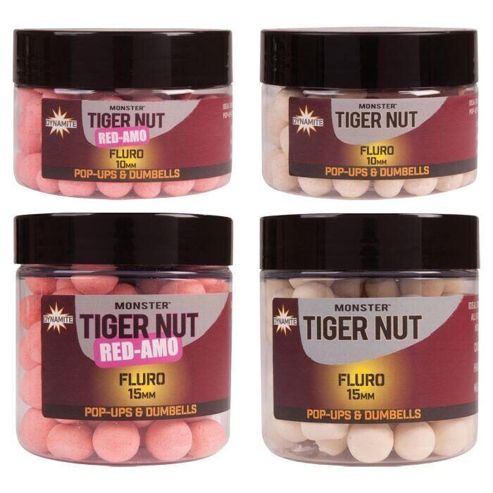Dynamite Monster Tiger Nut Fluro Pop-ups & Dumbells 10mm / 15mm - Dynamite baits - Tīģerrieksta pop up