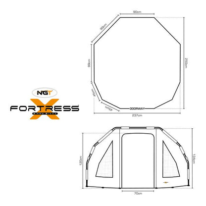 NGT 2-vietīgā telts Fortress ar papildus jumtiņu, 230 x 260 x 140cm